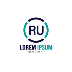 Initial RU logo template with modern frame. Minimalist RU letter logo vector illustration