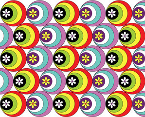 A varied regular background with colorful circles and a flower.