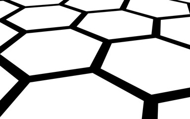 Black honeycomb on a white background. Perspective view on polygon look like honeycomb. Isometric geometry. 3D illustration