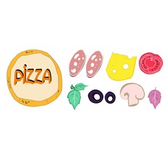 Food color illustration, pizza ingredients, set to advertise restaurant business, vector illustration