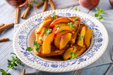 French toast with caramelized peach