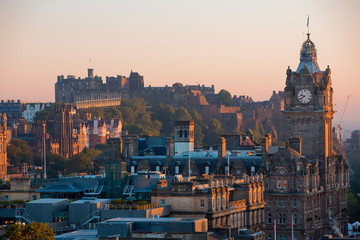 Edinburgh clock tower city skyline Scotland 