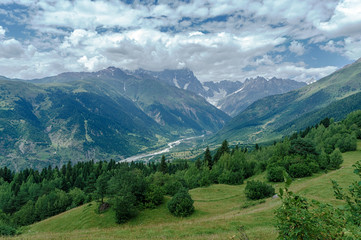 Fototapeta na wymiar View of a mountain valley, Georgia, Svaneti