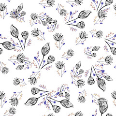 Lotus flower hand drawn in beautiful style. Floral seamless pattern. Simple vector illustration.