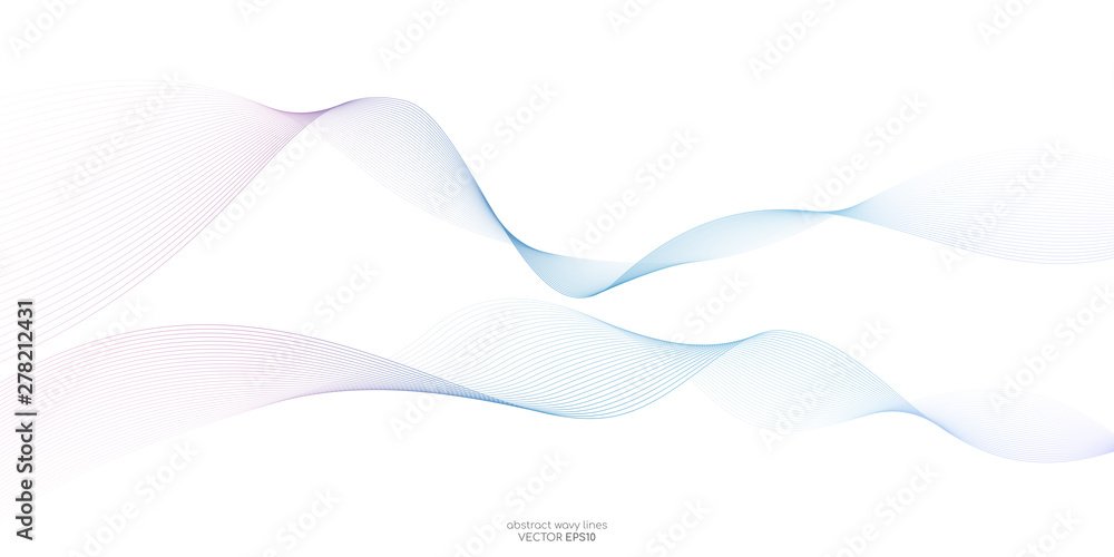 Poster abstract vector colorful blue pink wave line flowing isolated on white background for design element