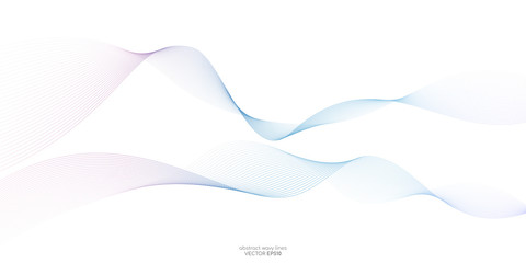 Abstract vector colorful blue pink wave line flowing isolated on white background for design elements in concept technology, music, science, A.I.