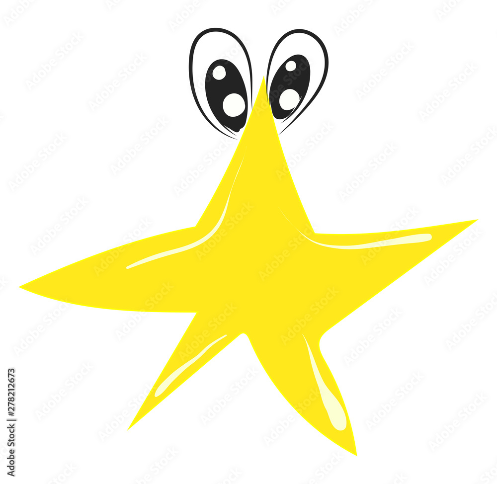 Sticker Yellow star with eyes, illustration, vector on white background.