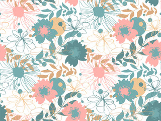 Vector seamless floral pattern with flowers. Texture with flowers and plants. Floral ornament. 