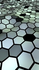 Honeycomb with a gradient color. Perspective view on polygon look like honeycomb. Wavy surface. Isometric geometry. 3D illustration