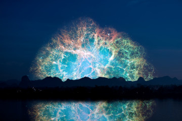 blur reflection Crabmosaic galaxy nebula back on night cloud sunset sky silhouette tree