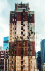 Building a scaffold with bamboo in Hong Kong