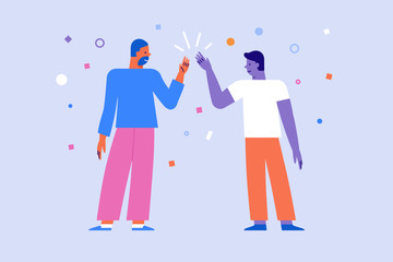 Vector illustration in flat linear style - high five gesture