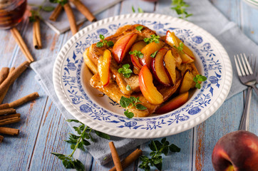 French toast with caramelized peach