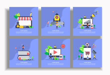 Set of modern flat design templates for Business, e commerce, startup, marketing strategy, learning, multimedia, mobile payment. Easy to edit and customize