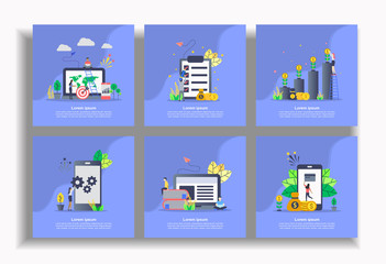 Set of modern flat design templates for Business, business strategy, financial check, investment, system update, education, payment. Easy to edit and customize