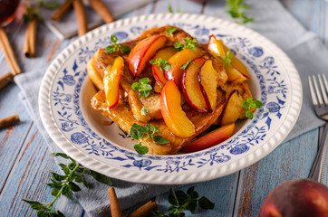 French toast with caramelized peach