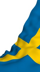 The flag of Sweden. Official state symbol of the Kingdom of Sweden. A blue field with a yellow Scandinavian cross that extends to the edges of the flag. 3d illustration