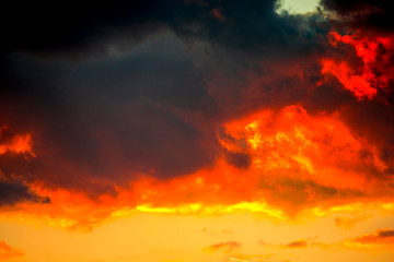 Fantastic colors of clouds at the sunset