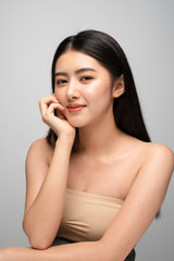 Portrait of young beautiful asian woman with Clean Fresh and without makeup skin. Healthy skin Girl...