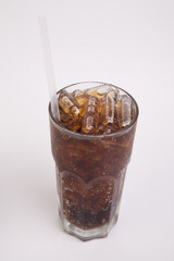 Cola with ice in take away cup isolated on white background