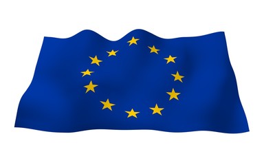 Slightly waving flag of the European Union isolated on white background, 3D rendering. Symbol of Europe. 3D illustration