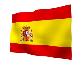 Fototapeta premium The flag of Spain. Official state symbol of the Kingdom of Spain. Concept: web, sports pages, language courses, travelling, design elements. 3d illustration