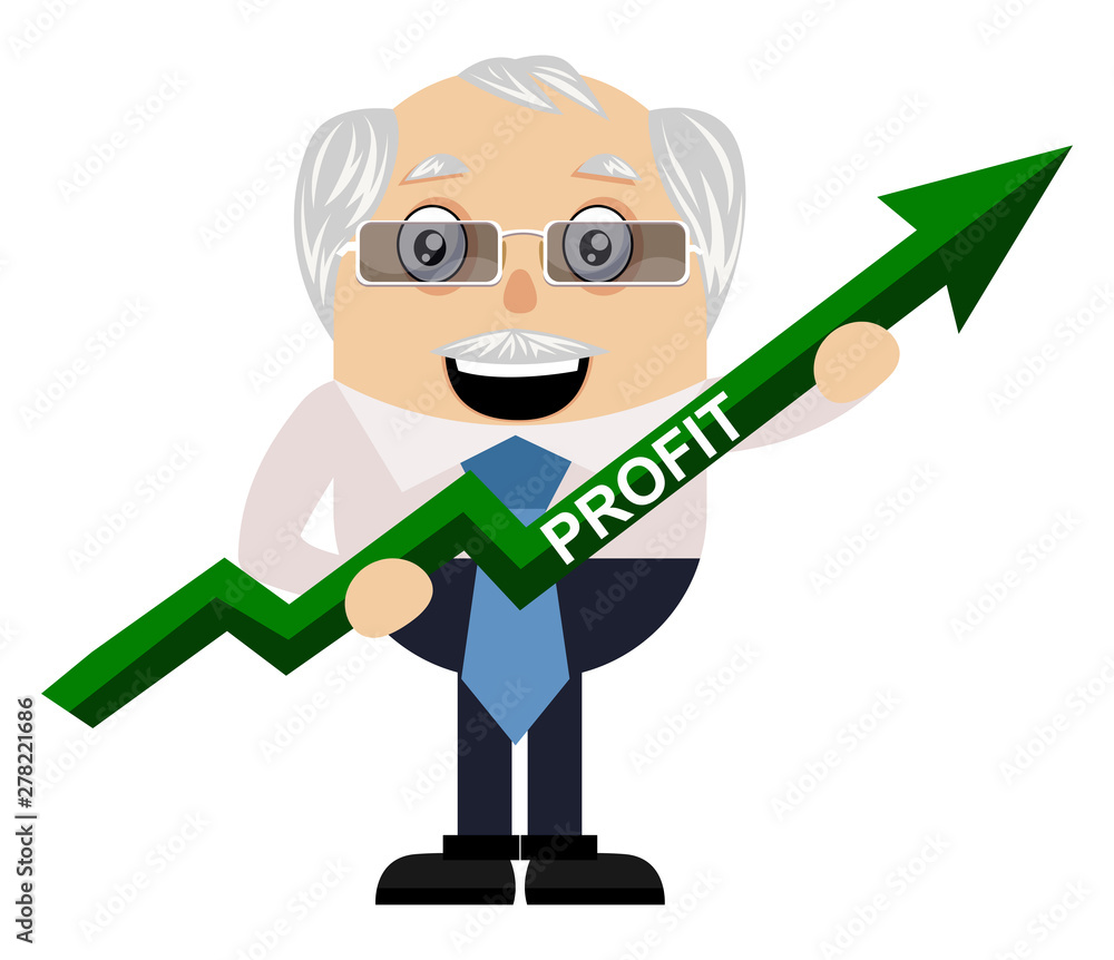 Poster Old man with arrow sign, illustration, vector on white background.