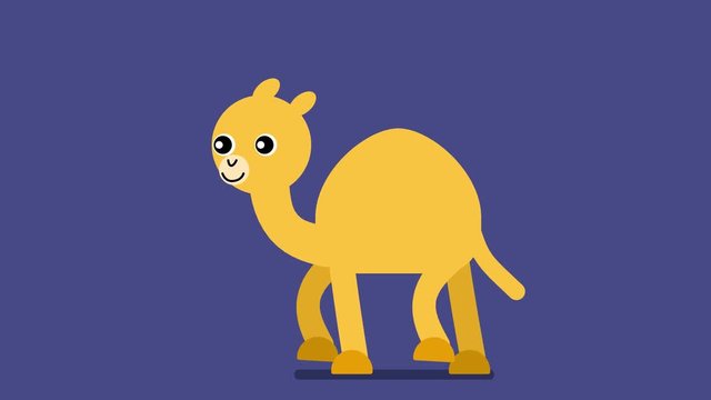 Walk cycle of a baby camel. 2D animation made in 4K, loopable clip with alpha channel. Copy space