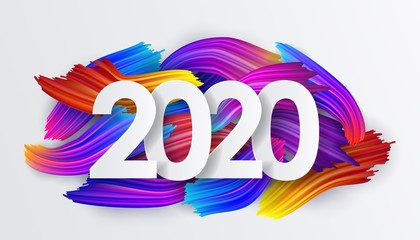 2020 New Year background of colorful brushstrokes of oil or acrylic paint - obrazy, fototapety, plakaty