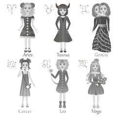 Collection astrological signs in chibi style.Vector illustration.