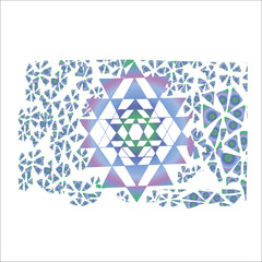 Color illustration of Shri Yantra. Triangles and concentration background. Tattoo idea.