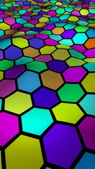 Honeycomb multi-colored. Perspective view on polygon look like honeycomb. Wavy surface. Isometric geometry. 3D illustration