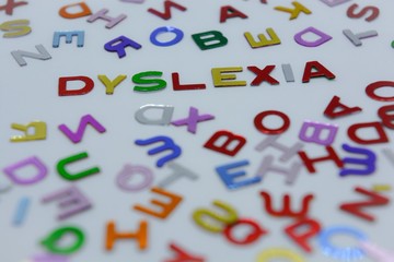 Dyslexia, in a sea of random letters, selective focus
