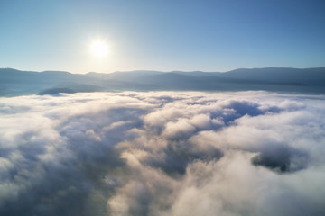 Aerial view white clouds in blue sky at morning.