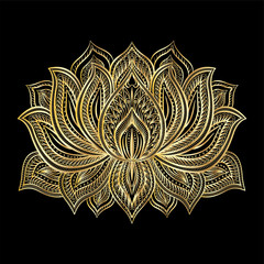 Beautiful  Lotus flower.Hand drawn doodle element. Ethnic design. Vector illustration.