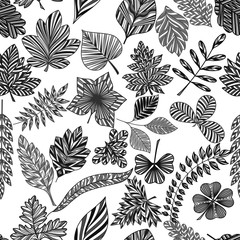 Seamless pattern with abstract  leaves. Vector illustration.