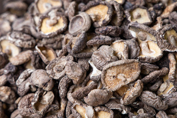 Dried shiitake mushrooms. Selective focus.