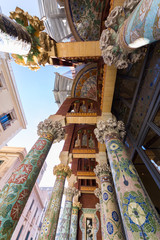 Colorful colums of the Palau de la Musica, Barcelona.