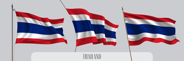 Set of Thailand waving flag on isolated background vector illustration