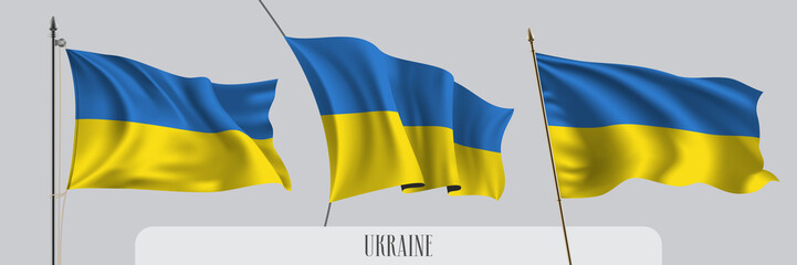 Set of Ukraine waving flag on isolated background vector illustration