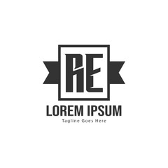 Initial RE logo template with modern frame. Minimalist RE letter logo vector illustration