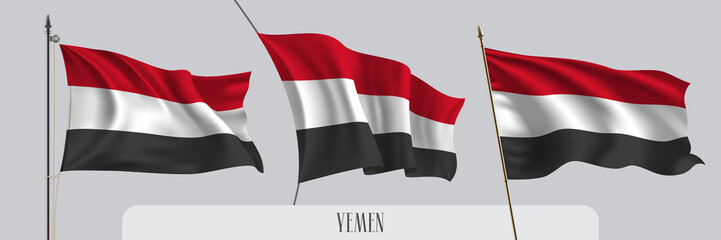 Set of Yemen waving flag on isolated background vector illustration