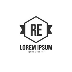 Initial RE logo template with modern frame. Minimalist RE letter logo vector illustration