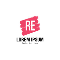 Initial RE logo template with modern frame. Minimalist RE letter logo vector illustration