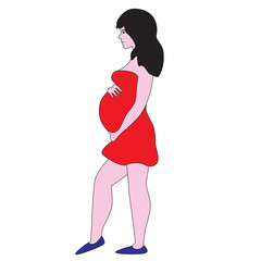 Pregnant woman isolated on a white background.