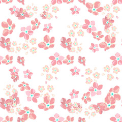 gentle little flowers and petals flying aside the botanical pattern of small colored wildflowers