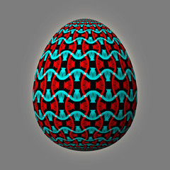 Happy Easter - Frohe Ostern, Artfully designed and colorful easter egg, 3D illustration on grey background