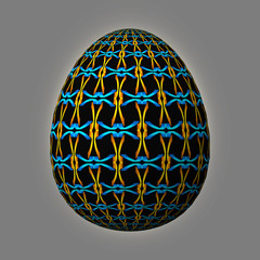 Happy Easter - Frohe Ostern, Artfully designed and colorful easter egg, 3D illustration on grey background