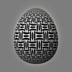 Happy Easter - Frohe Ostern, Artfully designed and colorful easter egg, 3D illustration on grey background
