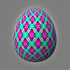 Happy Easter - Frohe Ostern, Artfully designed and colorful easter egg, 3D illustration on grey background
